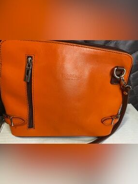 Florence Made in Italy Orange Genuine Leather Crossbody Bag Purse EUC